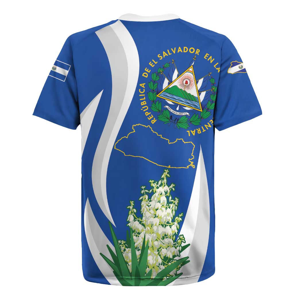 El Salvador Independence Day Rugby Jersey Flor De Izote With Turquoise Browed Motmot - Wonder Print Shop