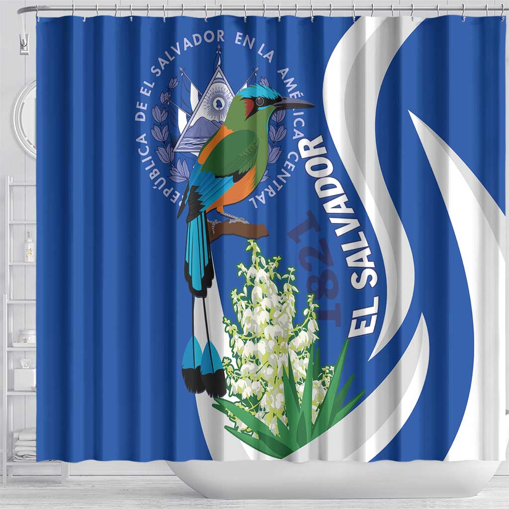 El Salvador Independence Day Shower Curtain Flor De Izote With Turquoise Browed Motmot