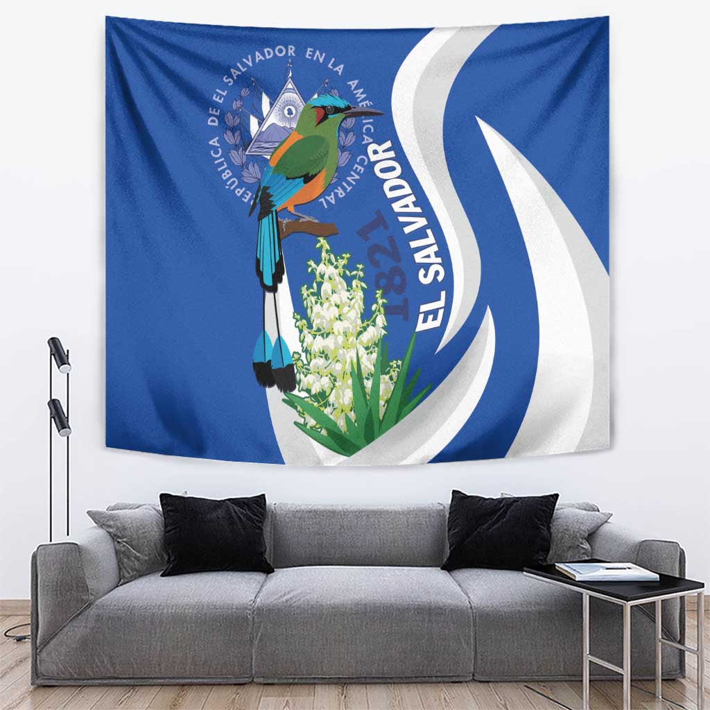 El Salvador Independence Day Tapestry Flor De Izote With Turquoise Browed Motmot - Wonder Print Shop