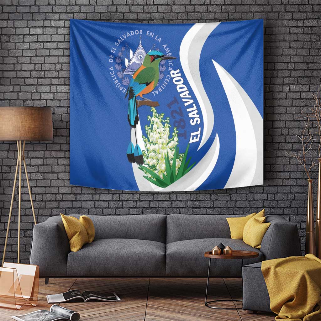 El Salvador Independence Day Tapestry Flor De Izote With Turquoise Browed Motmot - Wonder Print Shop