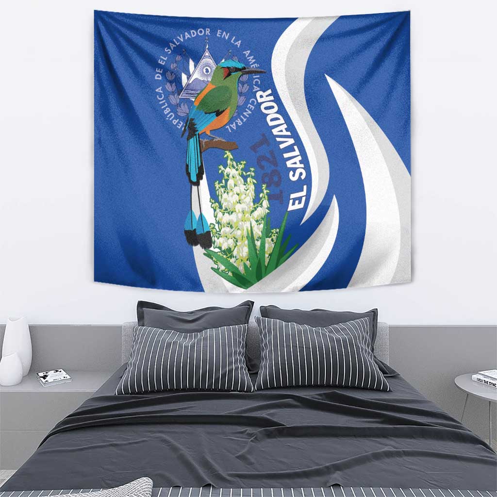 El Salvador Independence Day Tapestry Flor De Izote With Turquoise Browed Motmot - Wonder Print Shop
