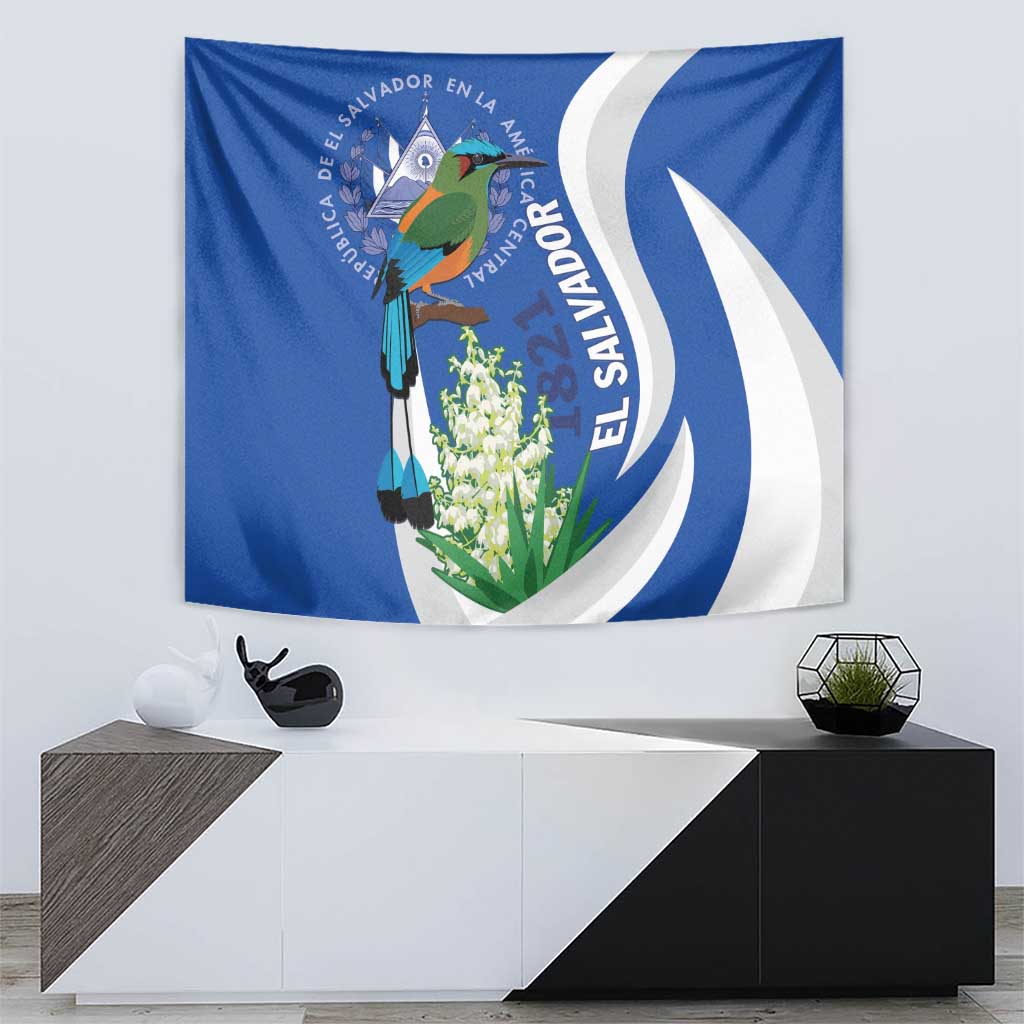 El Salvador Independence Day Tapestry Flor De Izote With Turquoise Browed Motmot - Wonder Print Shop