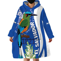 El Salvador Independence Day Wearable Blanket Hoodie Flor De Izote With Turquoise Browed Motmot - Wonder Print Shop