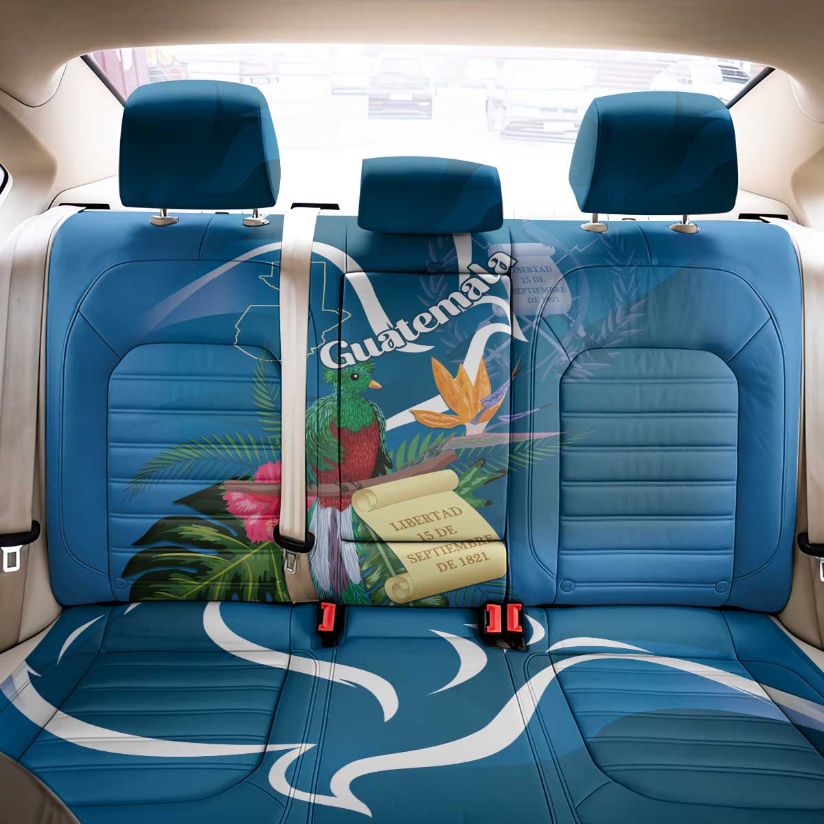 Guatemala Independence Day Back Car Seat Cover Quetzal Tropical Flower - Wonder Print Shop