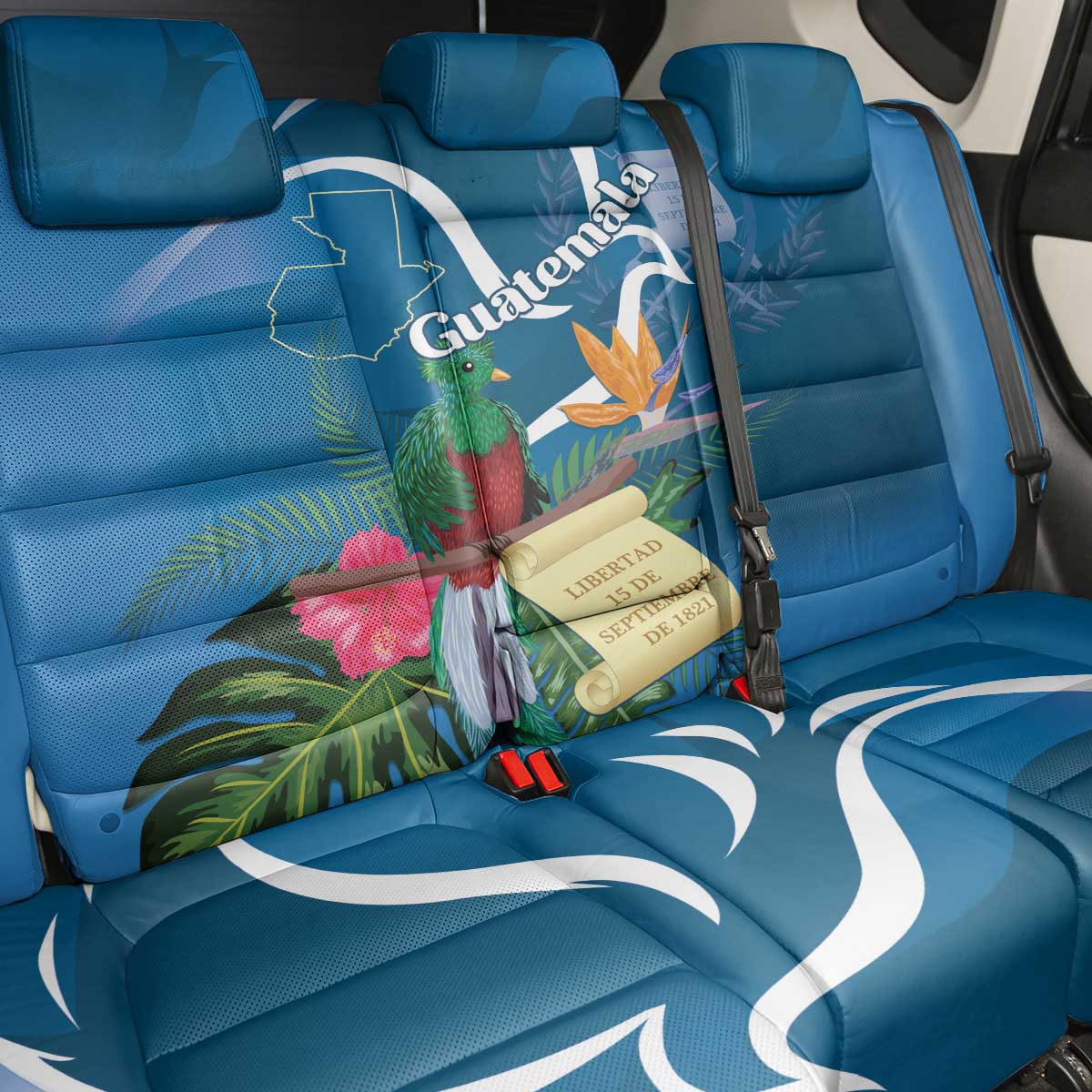 Guatemala Independence Day Back Car Seat Cover Quetzal Tropical Flower - Wonder Print Shop