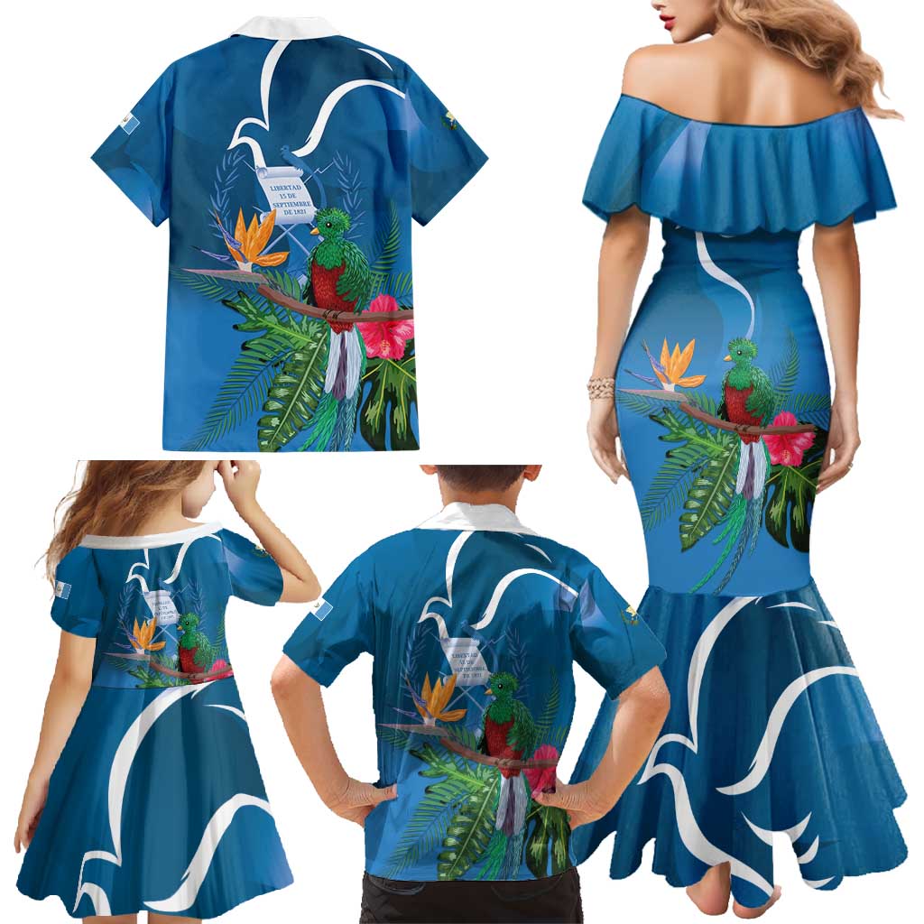 Guatemala Independence Day Family Matching Mermaid Dress and Hawaiian Shirt Quetzal Tropical Flower - Wonder Print Shop