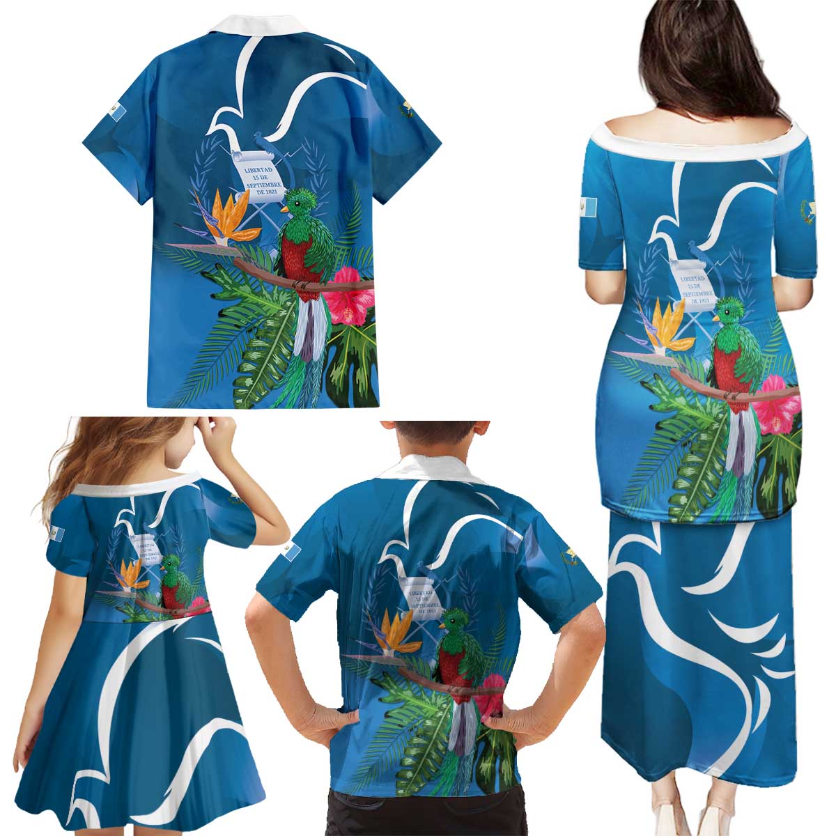 Guatemala Independence Day Family Matching Puletasi and Hawaiian Shirt Quetzal Tropical Flower - Wonder Print Shop