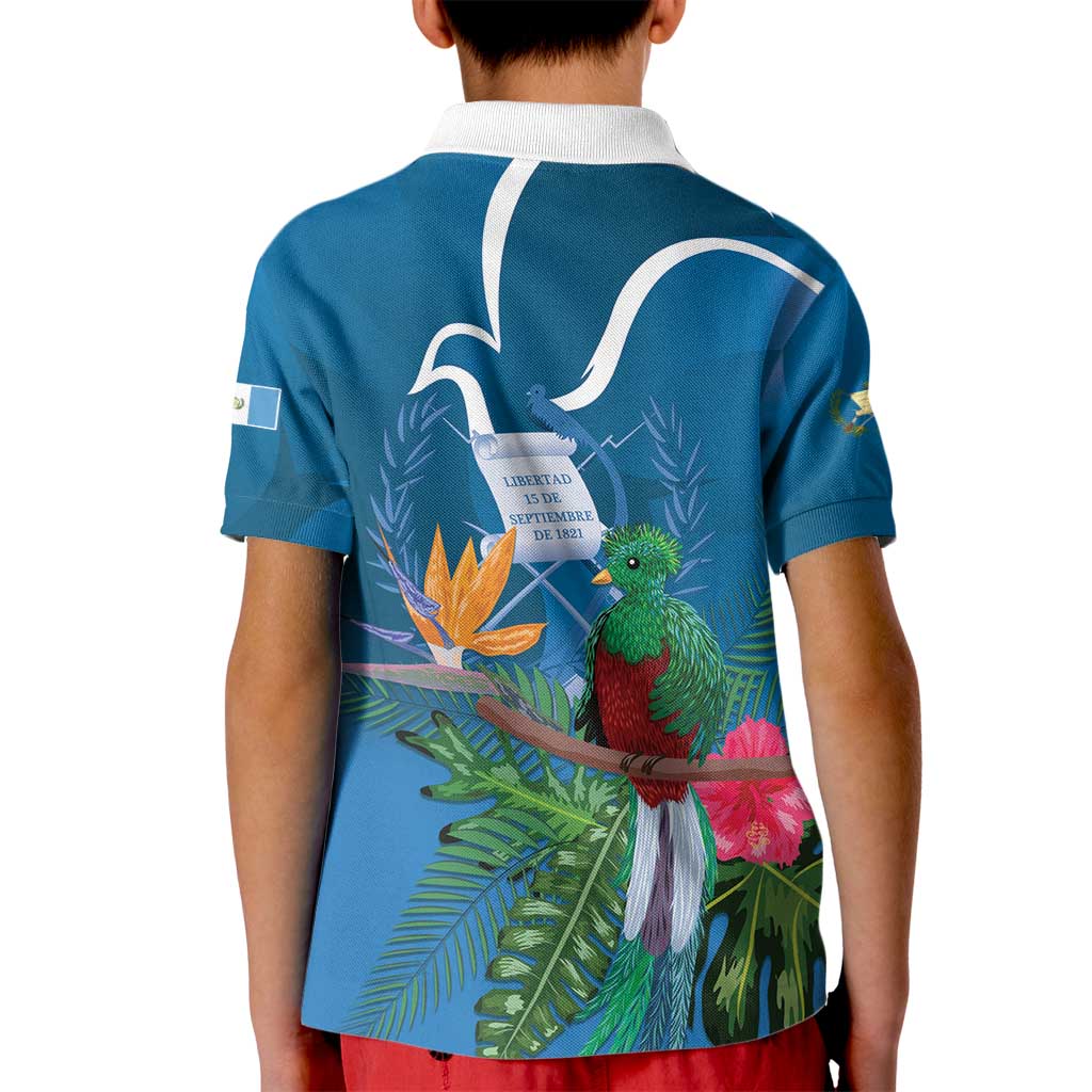 Guatemala Independence Day Kid Polo Shirt Quetzal Tropical Flower - Wonder Print Shop