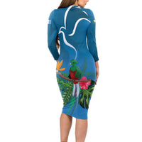 Guatemala Independence Day Long Sleeve Bodycon Dress Quetzal Tropical Flower - Wonder Print Shop