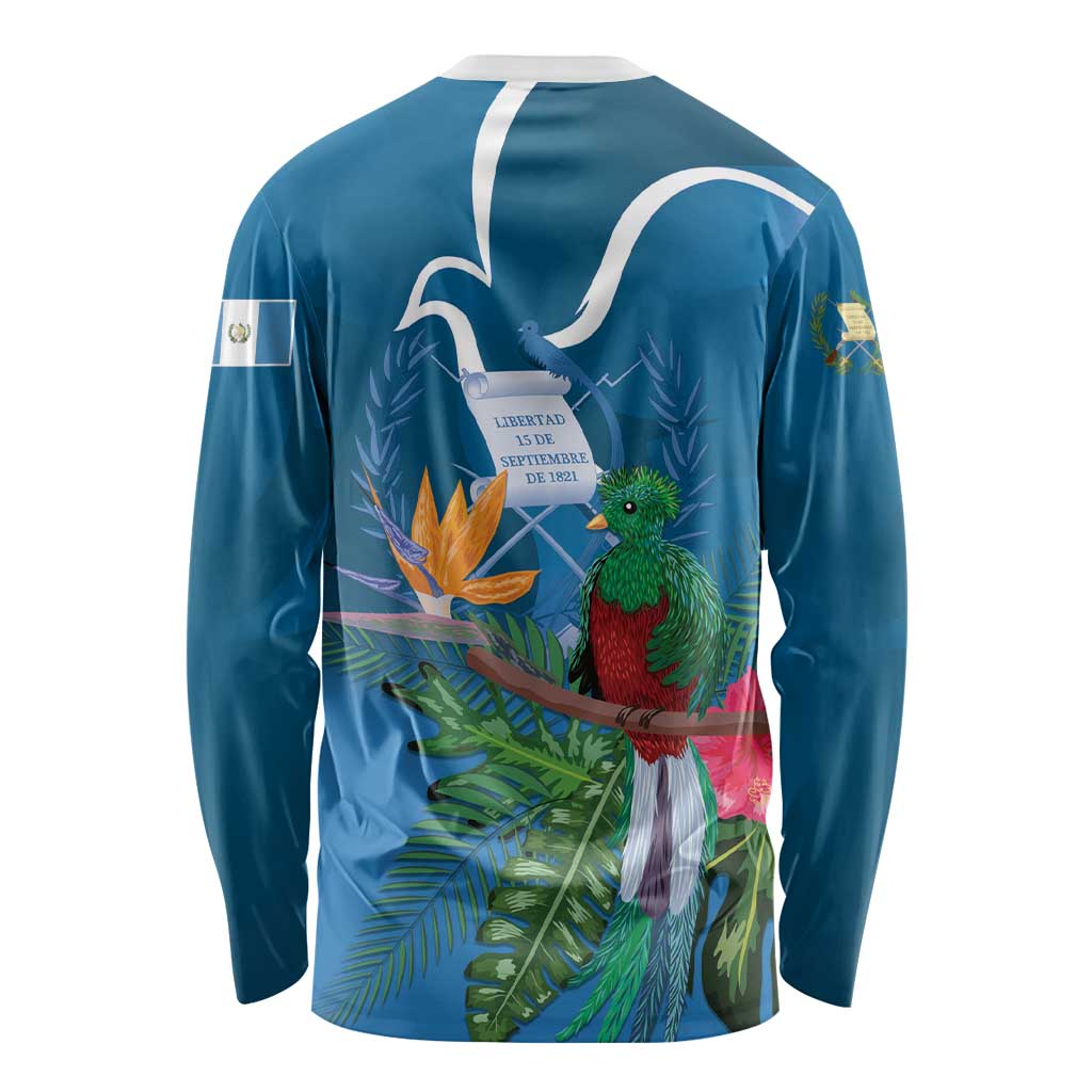 Guatemala Independence Day Long Sleeve Shirt Quetzal Tropical Flower - Wonder Print Shop