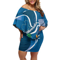 Guatemala Independence Day Off Shoulder Short Dress Quetzal Tropical Flower - Wonder Print Shop