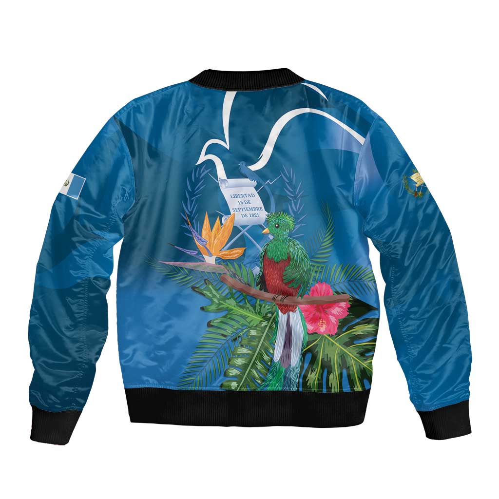 Guatemala Independence Day Sleeve Zip Bomber Jacket Quetzal Tropical Flower - Wonder Print Shop