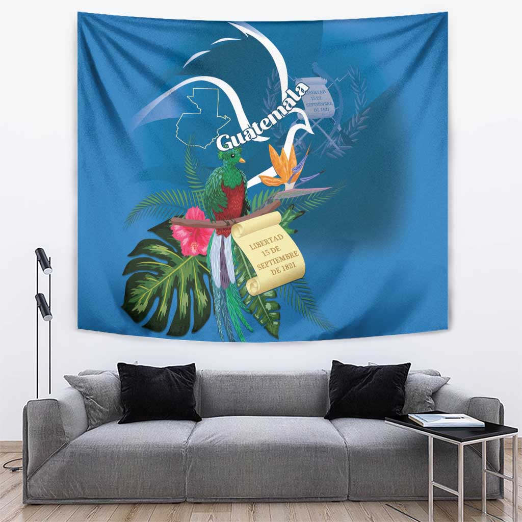 Guatemala Independence Day Tapestry Quetzal Tropical Flower - Wonder Print Shop