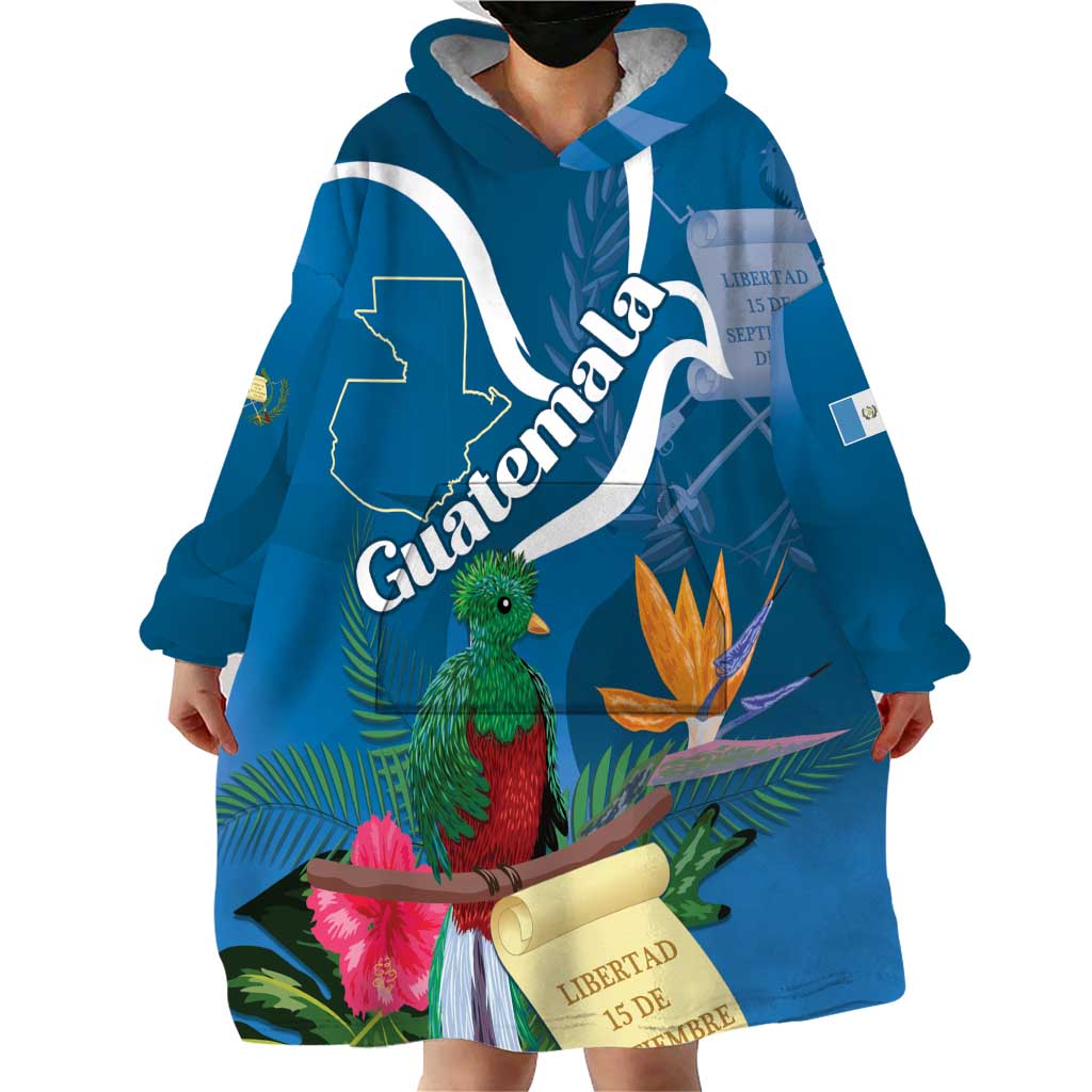 Guatemala Independence Day Wearable Blanket Hoodie Quetzal Tropical Flower - Wonder Print Shop