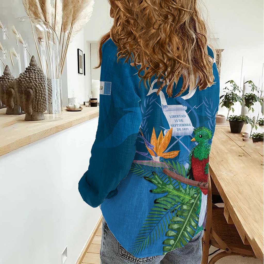 Guatemala Independence Day Women Casual Shirt Quetzal Tropical Flower - Wonder Print Shop