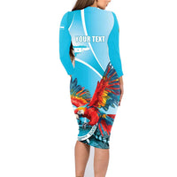 Honduras Independence Day Family Matching Long Sleeve Bodycon Dress and Hawaiian Shirt Scarlet Macaw Sky Blue - Wonder Print Shop