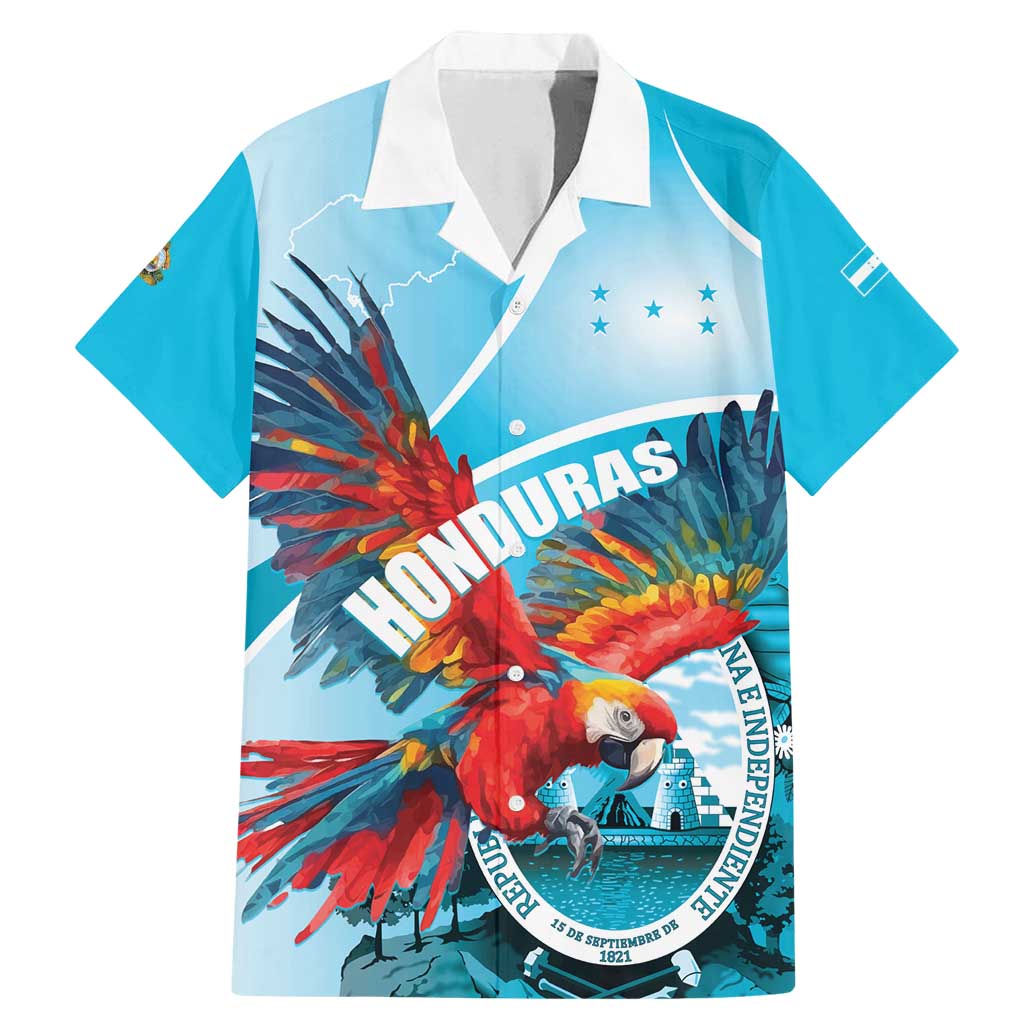 Honduras Independence Day Family Matching Mermaid Dress and Hawaiian Shirt Scarlet Macaw Sky Blue - Wonder Print Shop