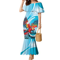 Honduras Independence Day Family Matching Mermaid Dress and Hawaiian Shirt Scarlet Macaw Sky Blue - Wonder Print Shop