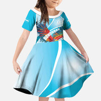 Honduras Independence Day Family Matching Off Shoulder Maxi Dress and Hawaiian Shirt Scarlet Macaw Sky Blue - Wonder Print Shop