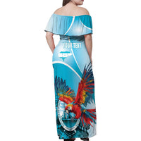 Honduras Independence Day Family Matching Off Shoulder Maxi Dress and Hawaiian Shirt Scarlet Macaw Sky Blue - Wonder Print Shop