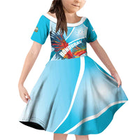 Honduras Independence Day Family Matching Off Shoulder Short Dress and Hawaiian Shirt Scarlet Macaw Sky Blue - Wonder Print Shop