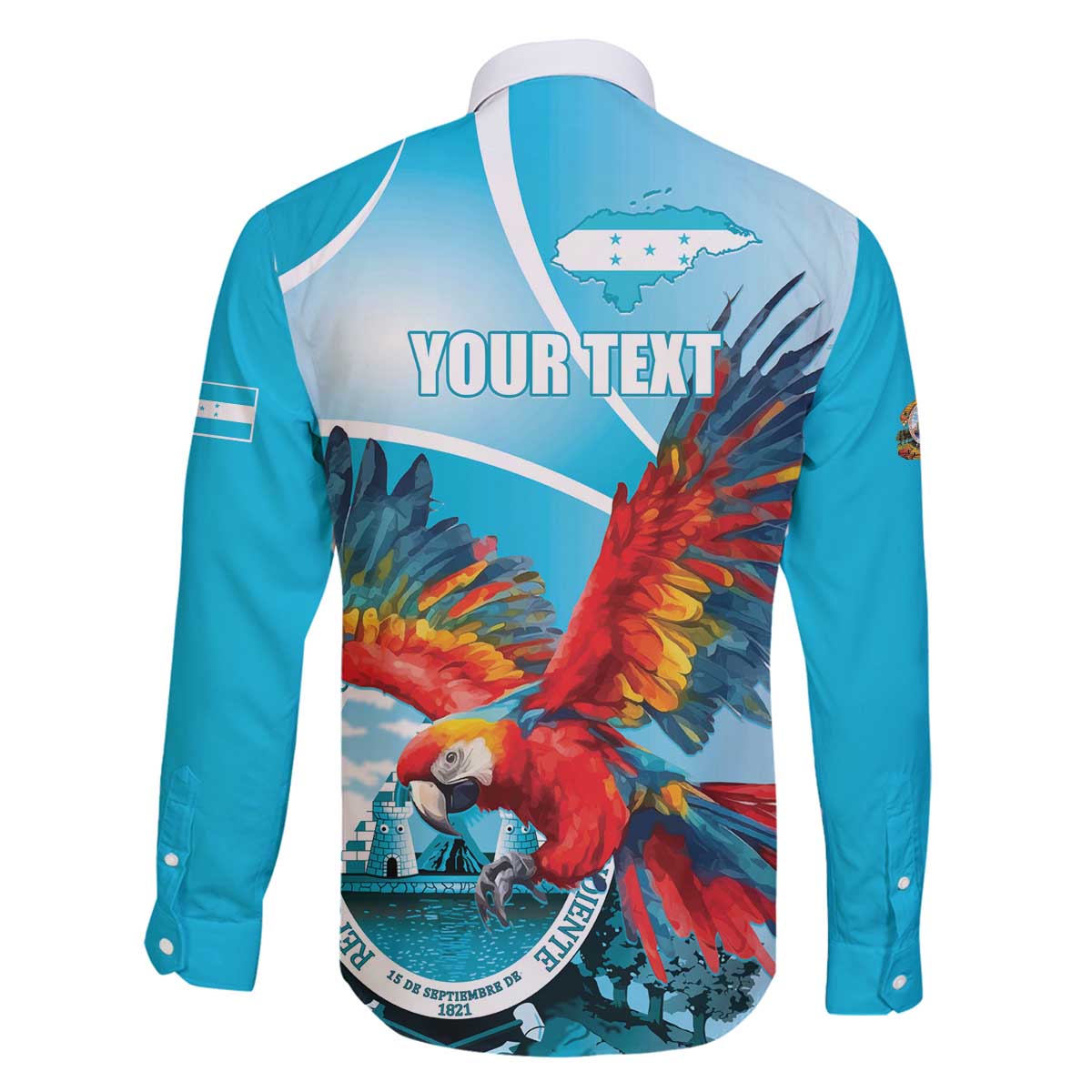 Honduras Independence Day Family Matching Puletasi and Hawaiian Shirt Scarlet Macaw Sky Blue - Wonder Print Shop