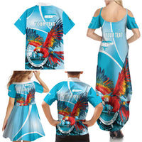 Honduras Independence Day Family Matching Summer Maxi Dress and Hawaiian Shirt Scarlet Macaw Sky Blue - Wonder Print Shop