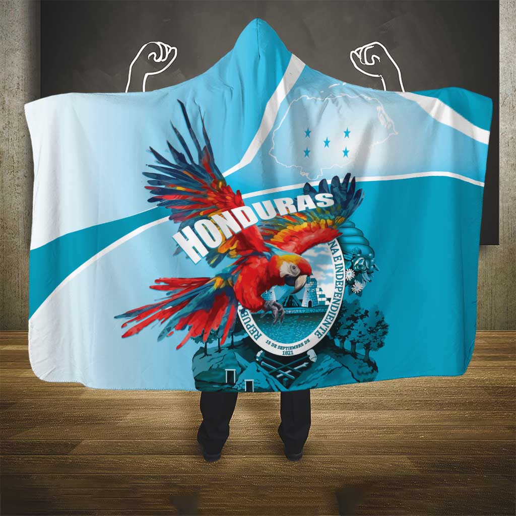 Honduras Independence Day Hooded Blanket Scarlet Macaw Sky Blue