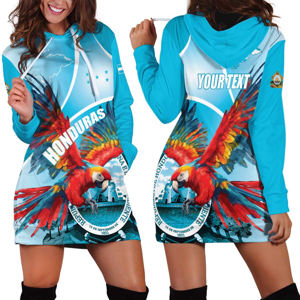 Honduras Independence Day Hoodie Dress Scarlet Macaw Sky Blue - Wonder Print Shop