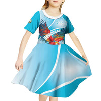 Honduras Independence Day Kid Short Sleeve Dress Scarlet Macaw Sky Blue - Wonder Print Shop