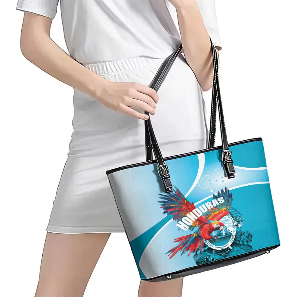 Honduras Independence Day Leather Tote Bag Scarlet Macaw Sky Blue - Wonder Print Shop