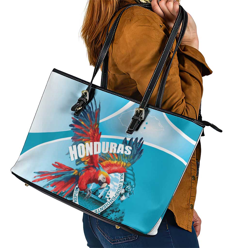 Honduras Independence Day Leather Tote Bag Scarlet Macaw Sky Blue - Wonder Print Shop