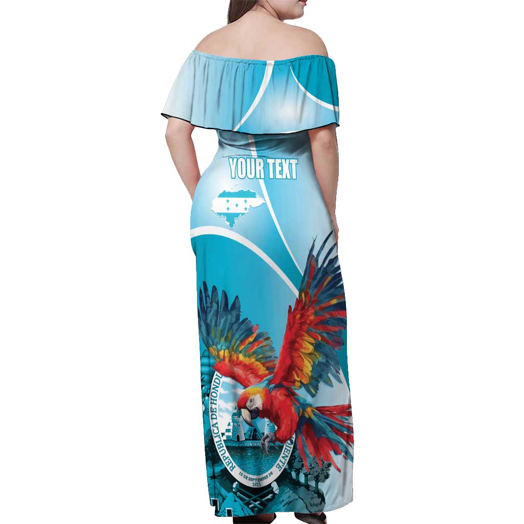Honduras Independence Day Off Shoulder Maxi Dress Scarlet Macaw Sky Blue - Wonder Print Shop