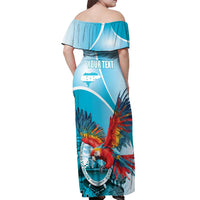 Honduras Independence Day Off Shoulder Maxi Dress Scarlet Macaw Sky Blue - Wonder Print Shop