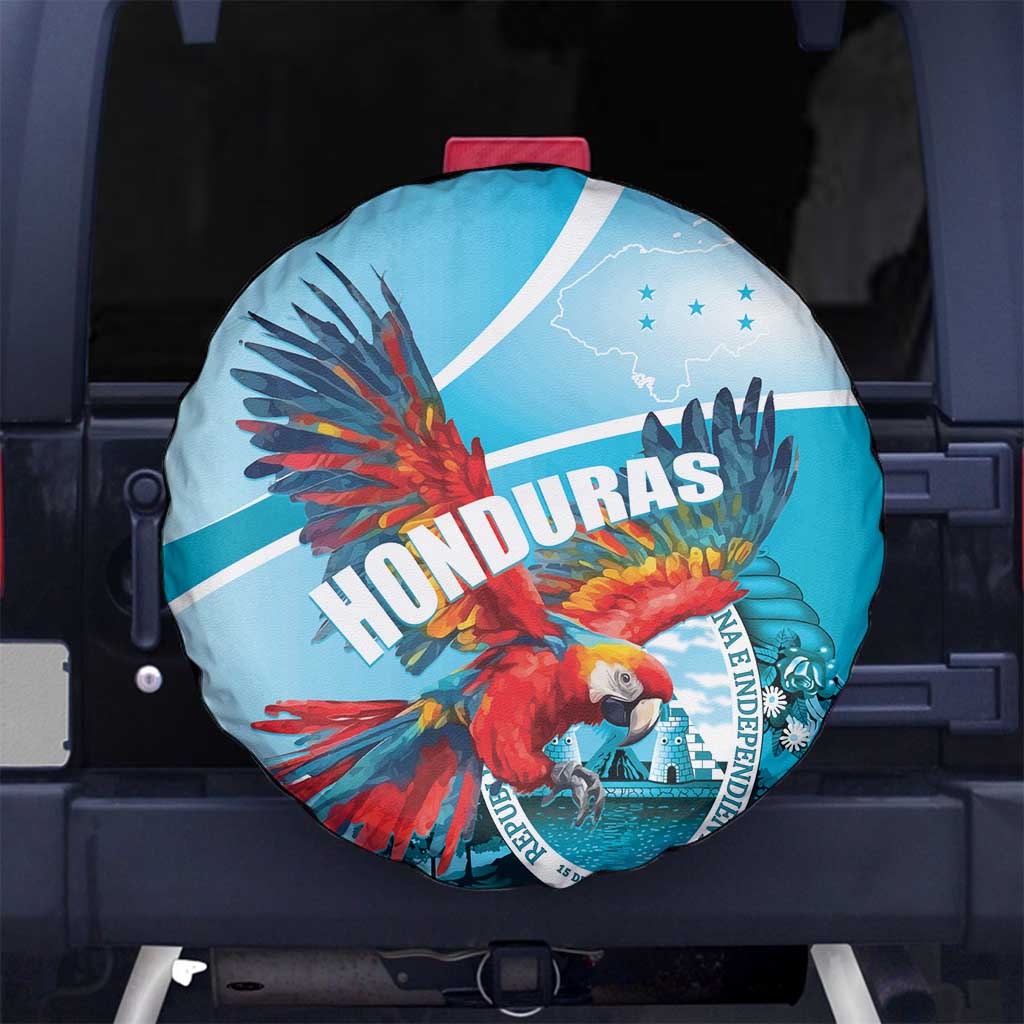 Honduras Independence Day Spare Tire Cover Scarlet Macaw Sky Blue - Wonder Print Shop
