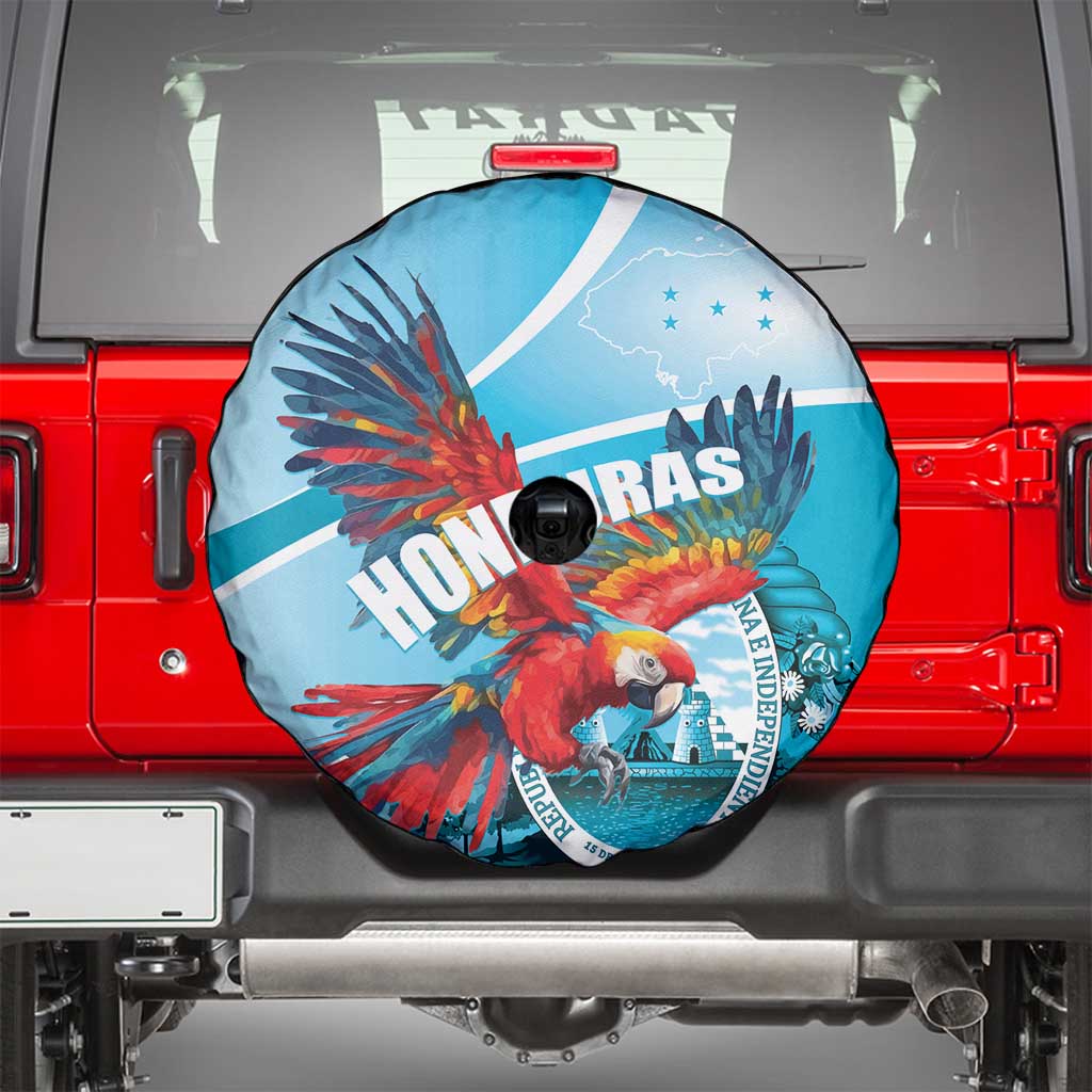 Honduras Independence Day Spare Tire Cover Scarlet Macaw Sky Blue - Wonder Print Shop
