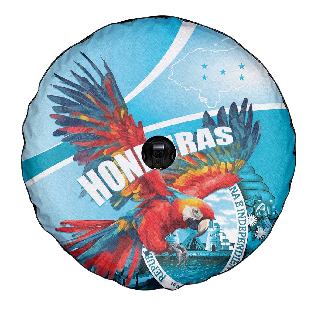 Honduras Independence Day Spare Tire Cover Scarlet Macaw Sky Blue - Wonder Print Shop