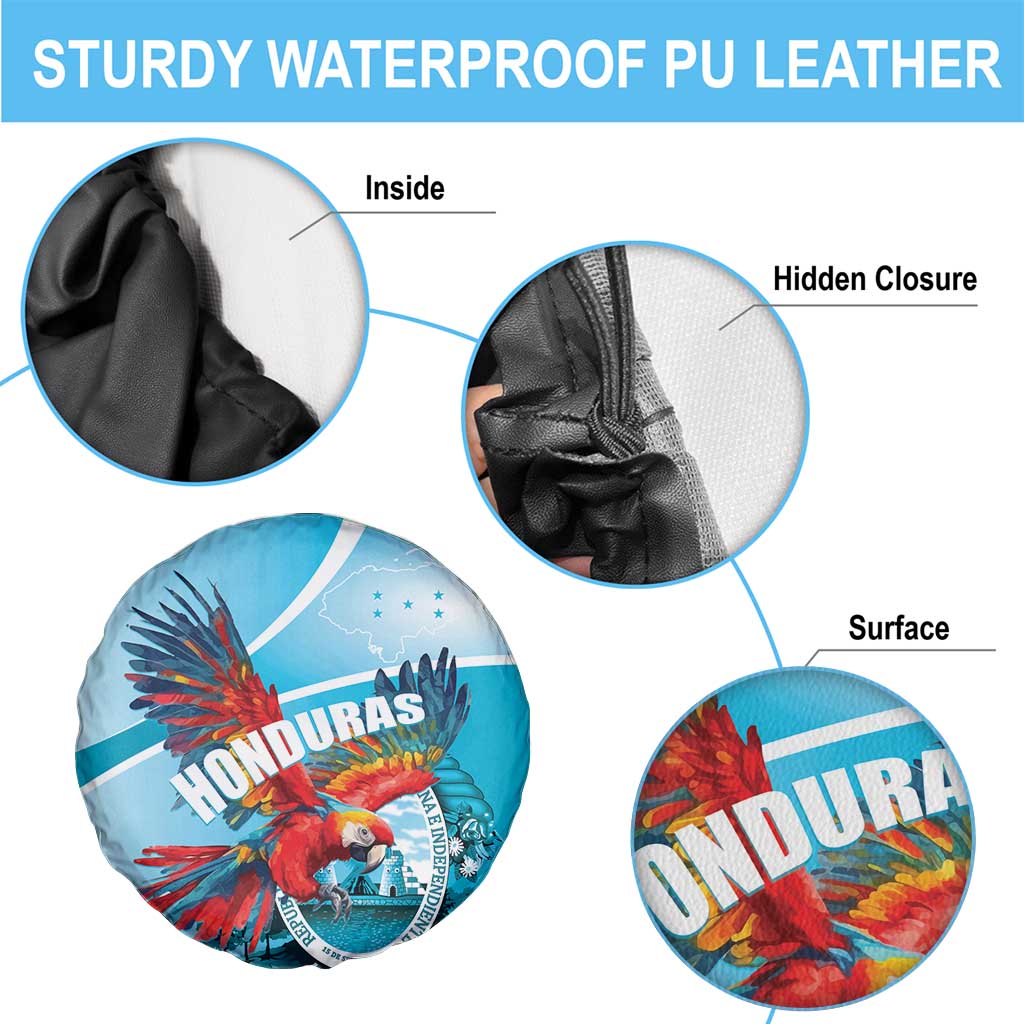 Honduras Independence Day Spare Tire Cover Scarlet Macaw Sky Blue - Wonder Print Shop