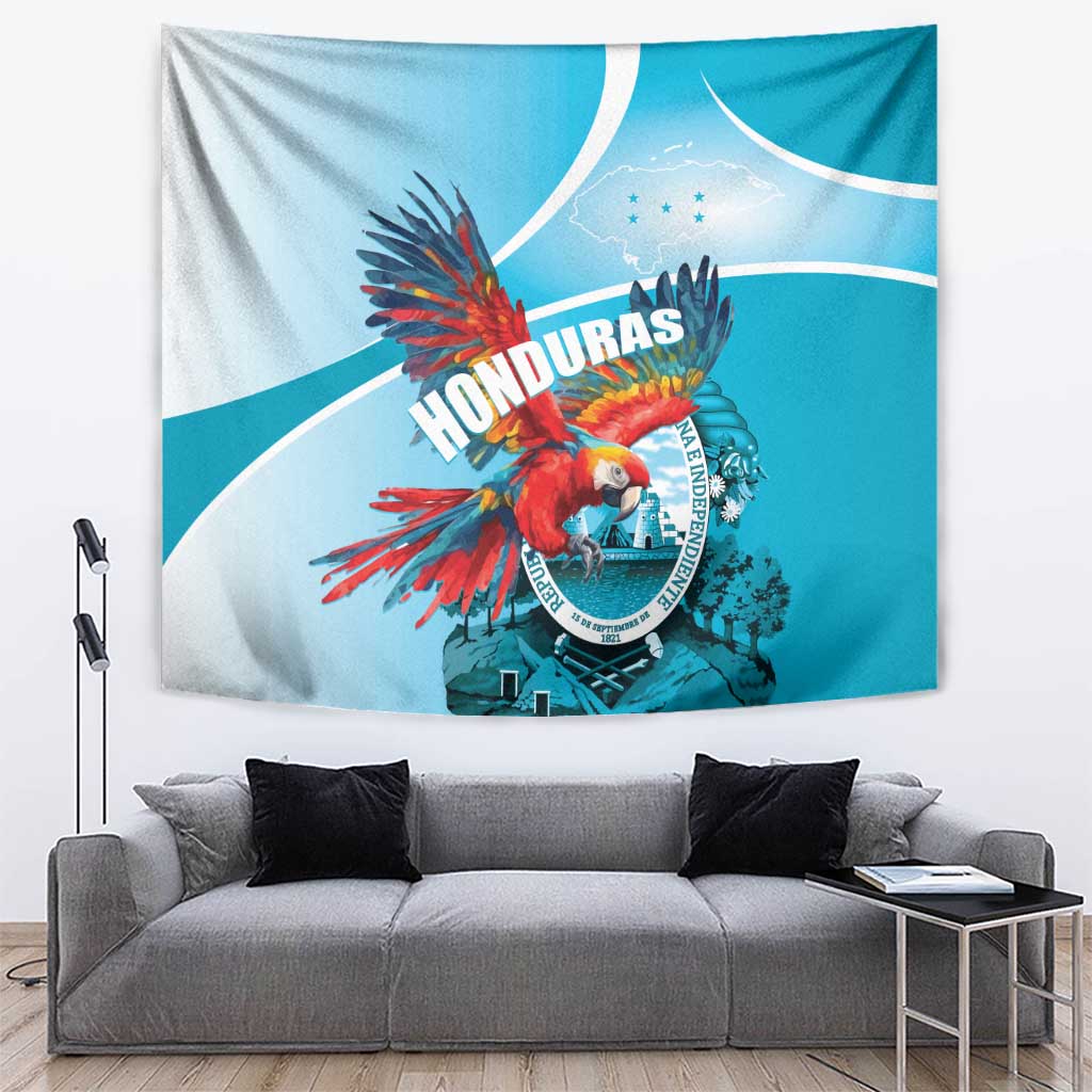 Honduras Independence Day Tapestry Scarlet Macaw Sky Blue - Wonder Print Shop