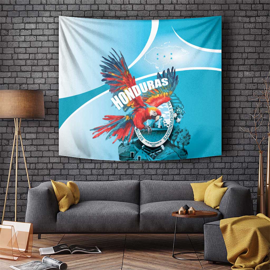 Honduras Independence Day Tapestry Scarlet Macaw Sky Blue - Wonder Print Shop