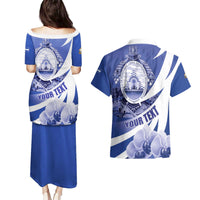 Honduras Couples Matching Puletasi and Hawaiian Shirt Coat of Arms Orchid Navy Blue - Wonder Print Shop