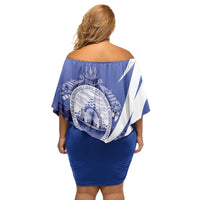 Honduras Family Matching Off Shoulder Short Dress and Hawaiian Shirt Coat of Arms Orchid Navy Blue - Wonder Print Shop