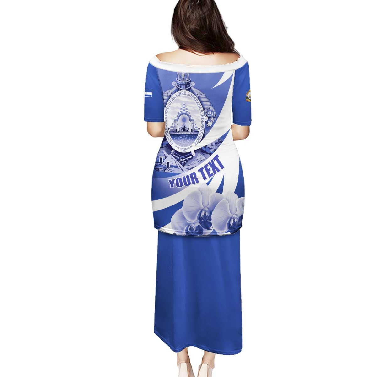 Honduras Family Matching Puletasi and Hawaiian Shirt Coat of Arms Orchid Navy Blue - Wonder Print Shop