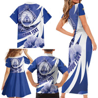 Honduras Family Matching Short Sleeve Bodycon Dress and Hawaiian Shirt Coat of Arms Orchid Navy Blue - Wonder Print Shop