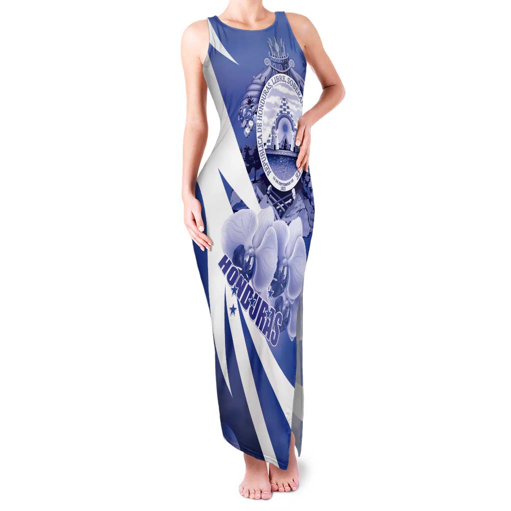 Honduras Family Matching Tank Maxi Dress and Hawaiian Shirt Coat of Arms Orchid Navy Blue - Wonder Print Shop