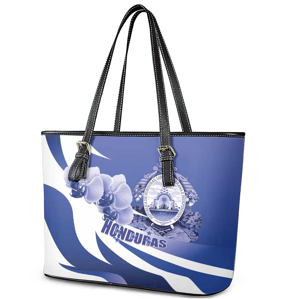 Honduras Leather Tote Bag Coat of Arms Orchid Navy Blue - Wonder Print Shop