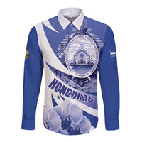 Honduras Long Sleeve Button Shirt Coat of Arms Orchid Navy Blue - Wonder Print Shop