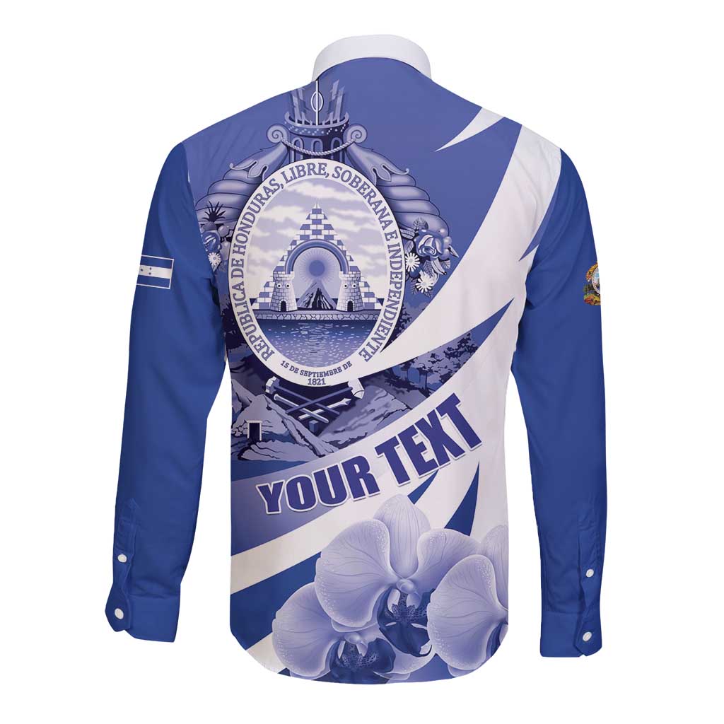 Honduras Long Sleeve Button Shirt Coat of Arms Orchid Navy Blue - Wonder Print Shop