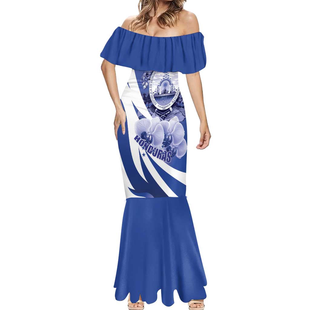 Honduras Mermaid Dress Coat of Arms Orchid Navy Blue - Wonder Print Shop