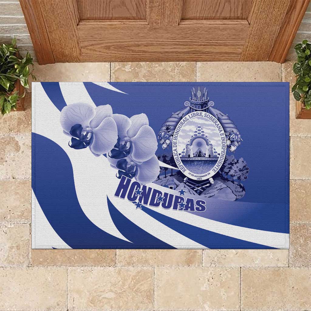 Honduras Rubber Doormat Coat of Arms Orchid Navy Blue - Wonder Print Shop